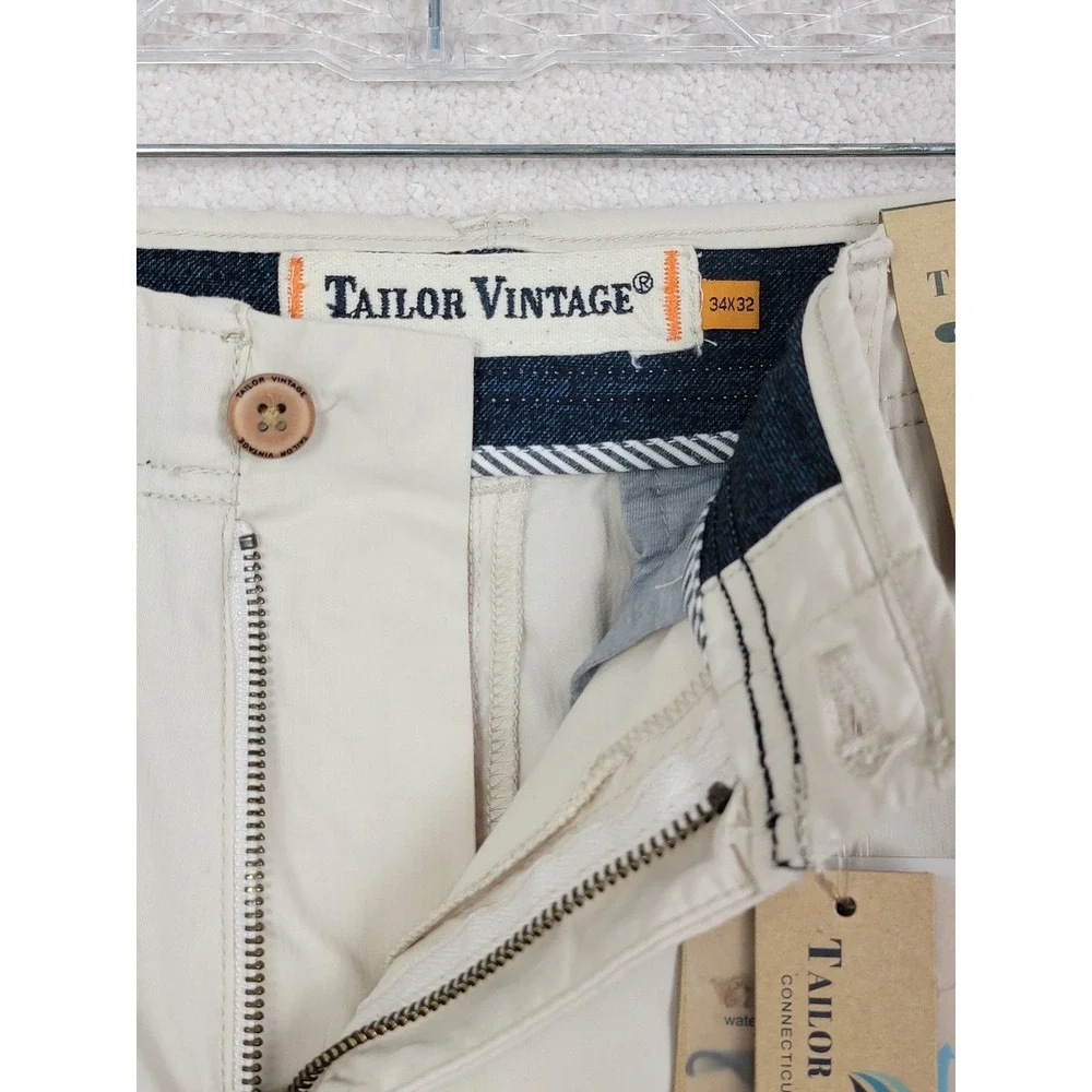 Tailor Vintage Greenwich Slim Straight Chinos 34x32 Pumice Beige Stretch Pants